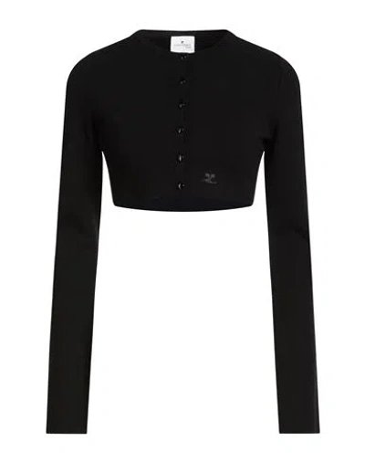 Courrèges Woman Cardigan Black Size L Viscose, Polyester In Black