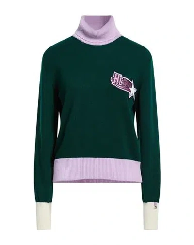 Herno Woman Turtleneck Green Size 6 Wool, Cotton, Viscose In Green