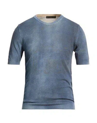 En Avance Man Sweater Slate Blue Size M Cotton In Blue