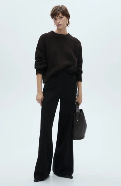 Mango Button Wide Leg Pants In Black