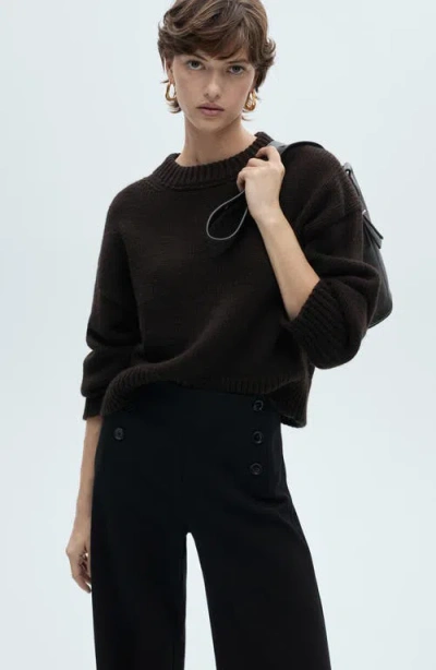 Mango Button Wide Leg Pants In Black