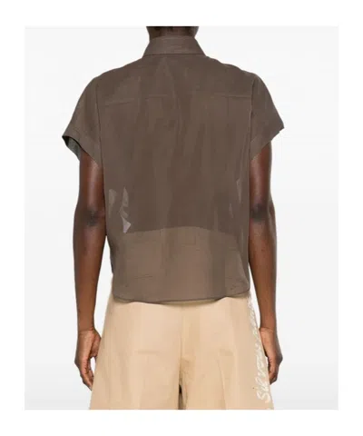 Brunello Cucinelli Motif-embroidered Semi-sheer Shirt In Brown