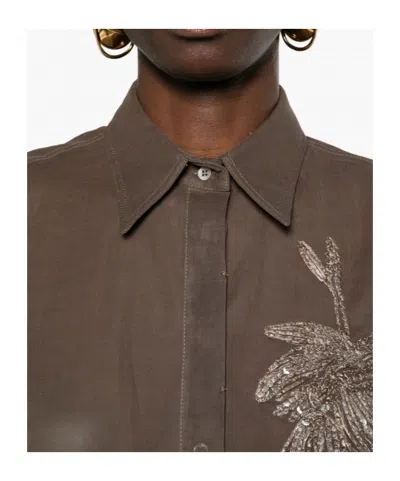 Brunello Cucinelli Motif-embroidered Semi-sheer Shirt In Brown