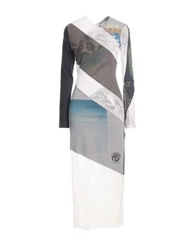Marine Serre Woman Maxi Dress Grey Size M Cotton, Polyamide, Elastane In Gray