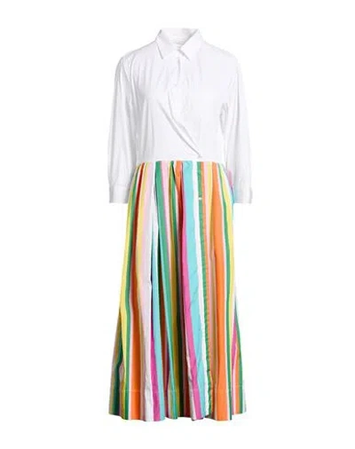 Sara Roka Woman Midi Dress White Size 10 Cotton, Polyamide In Multi