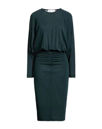8pm Woman Midi Dress Dark Green Size M Viscose, Polyamide, Metallic Polyester, Elastane In Green