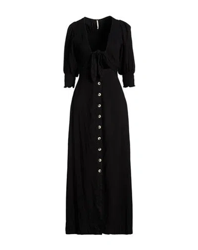 Free People Woman Midi Dress Black Size S Viscose, Linen In Multi