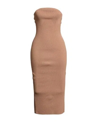 Khaite Woman Midi Dress Camel Size S Viscose, Polyester In Animal Print