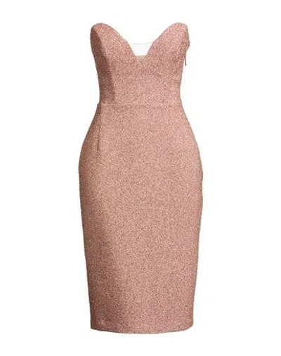 Elisabetta Franchi Woman Midi Dress Rose Gold Size 10 Viscose, Polyimide, Polyamide, Polyester In Gold
