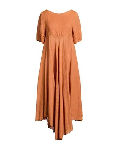 Trebarrabi® Trebarrabi Woman Maxi Dress Rust Size L Linen In Red