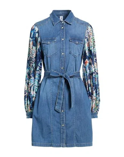 Liu •jo Woman Mini Dress Blue Size 6 Cotton, Elastane, Polyester In Blue