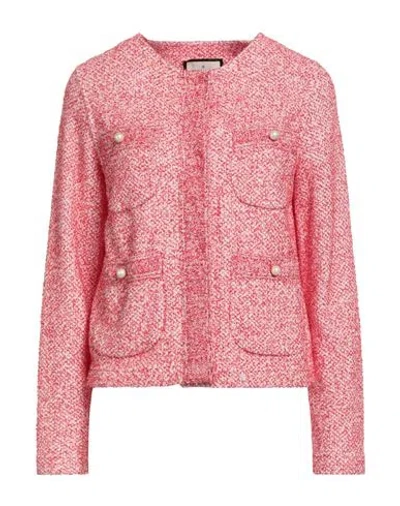 Bruno Manetti Woman Jacket Red Size 12 Cotton, Viscose, Polyester, Nylon In Pink