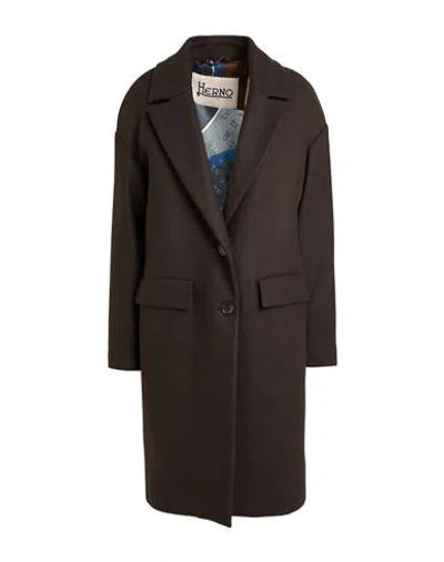 Herno Woman Coat Dark Brown Size 10 Virgin Wool, Polyamide In Brown