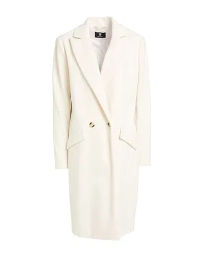 Fracomina Collection Woman Coat Ivory Size L Polyester, Rayon In White