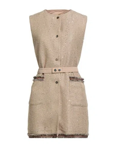 Violanti Woman Overcoat & Trench Coat Sand Size 10 Linen, Cotton, Polyester, Polyamide In Brown