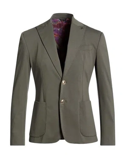 Ungaro Man Blazer Dark Green Size 40 Cotton, Nylon, Elastane In Green