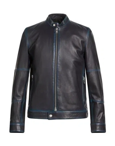 Liu •jo Man Man Jacket Midnight Blue Size M Leather In Black