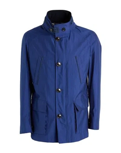 Tombolini Man Jacket Midnight Blue Size 40 Cotton, Wool, Silk In Blue