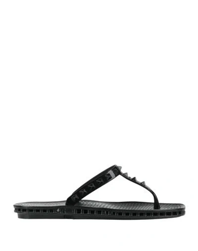 Sensi Woman Thong Sandal Black Size 7 Recycled Pvc In Animal Print