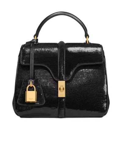 Celine Bag 16 Mini In Sequins And Leather In Black