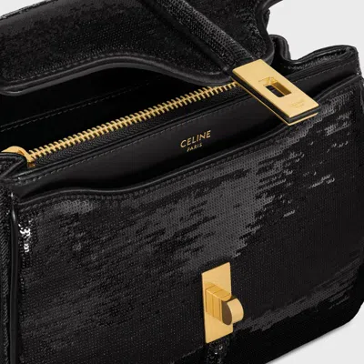 Celine Bag 16 Mini In Sequins And Leather In Black