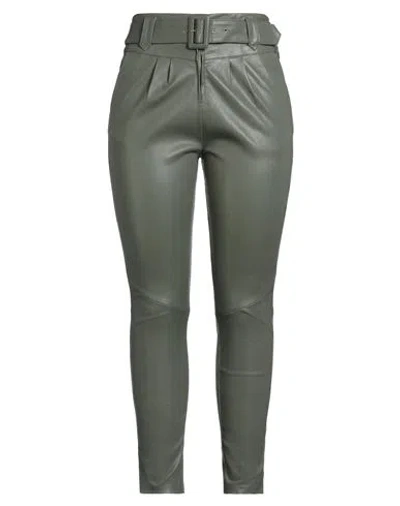 Ibana Woman Pants Military Green Size 14 Leather In Green