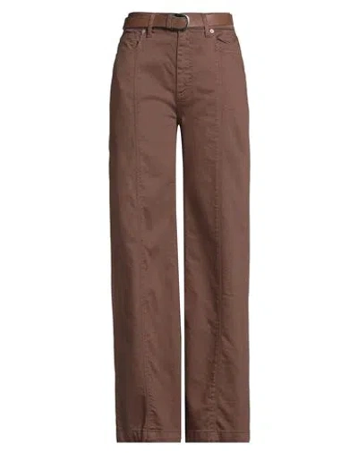 Haveone Woman Pants Brown Size M Cotton, Elastane In Brown
