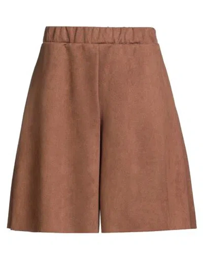 Haveone Woman Shorts & Bermuda Shorts Tan Size M Polyester, Elastic Fibres In Brown