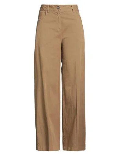 Alessia Santi Woman Pants Camel Size 10 Cotton, Elastane In Brown