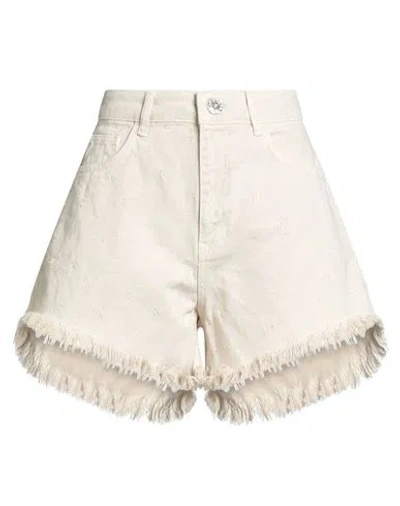 Bsb Jeans Woman Denim Shorts Ivory Size L Cotton In White
