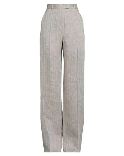 Max Mara Studio Woman Pants Light Brown Size 14 Linen In Gray