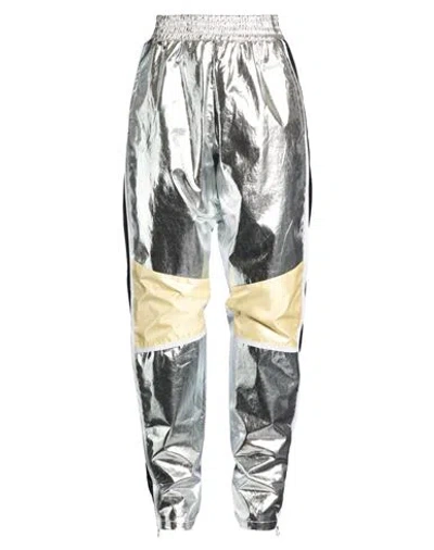 Rabanne Woman Pants Silver Size 8 Cotton, Polyurethane In Gray