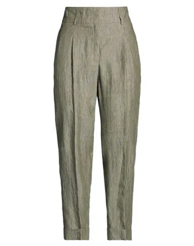 Peserico Easy Woman Pants Military Green Size 6 Linen In Green