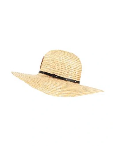 Plan C Woman Hat Beige Size M Straw, Calfskin, Metallic Fiber In Neutral