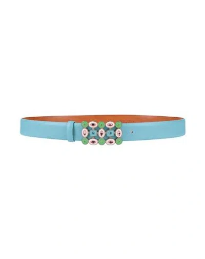 D'amico Woman Belt Sky Blue Size 39.5 Leather In Blue