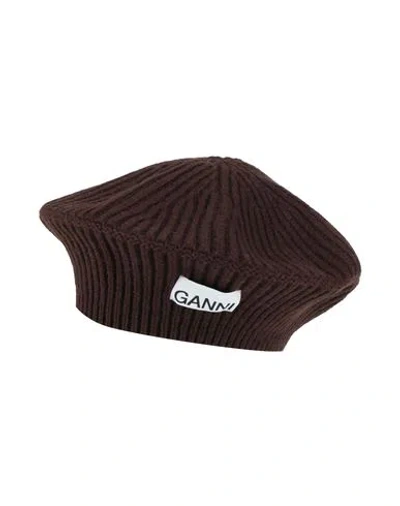 Ganni Woman Hat Dark Brown Size Onesize Wool, Recycled Wool, Recycled Polyamide In Brown