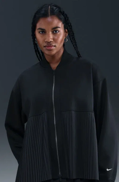 Nike Sportswear Mixed Media Pleated Bomber Jacket In Multi