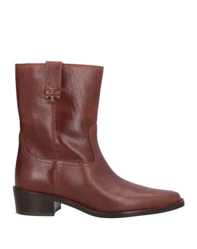 Tory Burch Woman Ankle Boots Brown Size 8 Leather In Brown