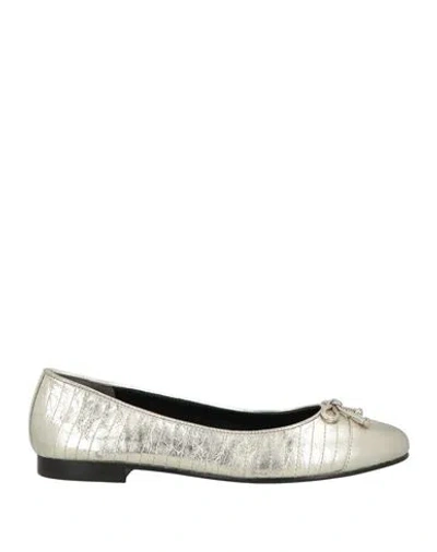 Tory Burch Woman Ballet Flats Gold Size 6.5 Leather In Gray