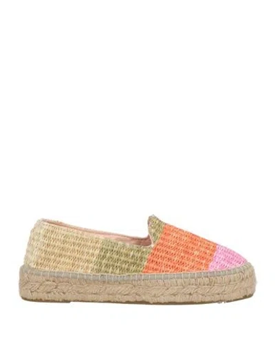 Manebi Manebí Woman Espadrilles Orange Size 7 Natural Raffia In Animal Print