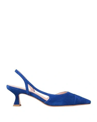 Anna F . Woman Pumps Blue Size 8 Leather In Blue