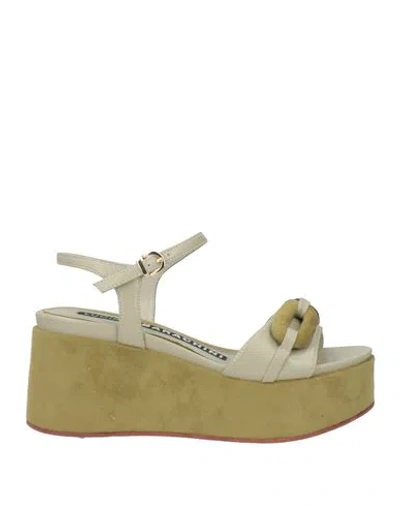 Luciano Barachini Woman Sandals Sage Green Size 8 Leather In Green