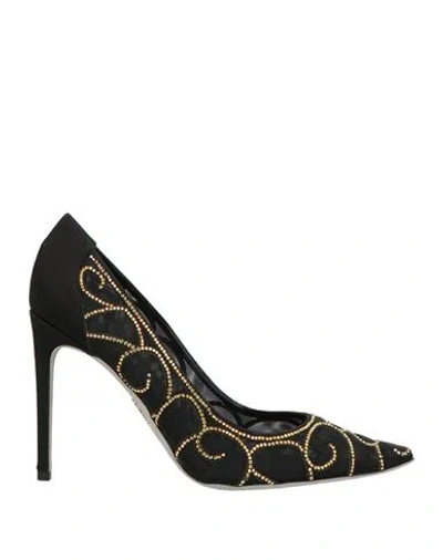 René Caovilla Rene' Caovilla Woman Pumps Black Size 8 Textile Fibers, Leather In Animal Print