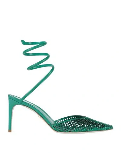 René Caovilla Rene' Caovilla Woman Pumps Emerald Green Size 8 Textile Fibers, Lambskin In Green