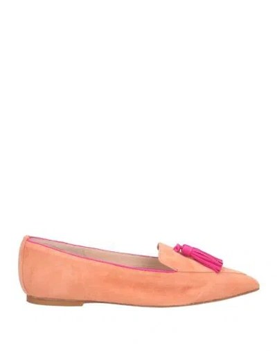 Status Woman Loafers Salmon Pink Size 6.5 Leather In Pink