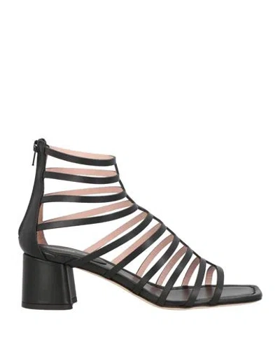 Anna F . Woman Sandals Black Size 6 Leather In Black