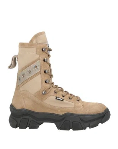 Msgm Woman Ankle Boots Light Brown Size 7 Leather, Textile Fibers In Neutral