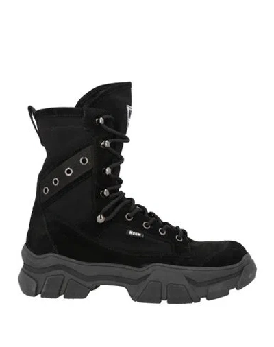 Msgm Woman Ankle Boots Black Size 7 Leather, Textile Fibers In Black