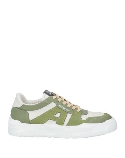 Asensyo Man Sneakers Sage Green Size 8 Leather, Textile Fibers In Green