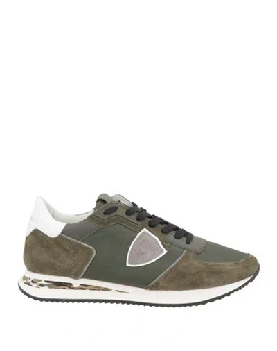 Philippe Model Man Sneakers Military Green Size 9 Leather, Textile Fibers In Green